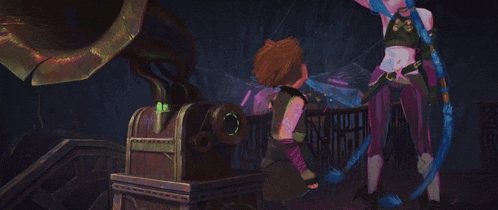 a cartoon of jinx and a boy standing next to each other