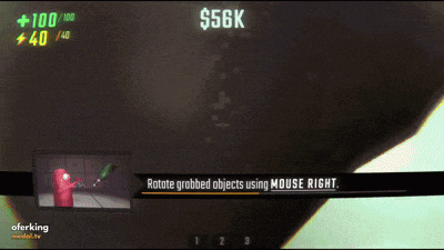 a screenshot of a video game that says rotate grabbed objects using mouse right on the bottom