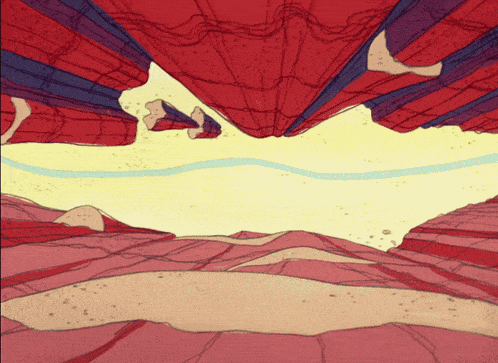 a drawing of a canyon with a blue line going through it