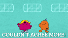 two cartoon characters are standing next to each other with the words couldn 't agree more