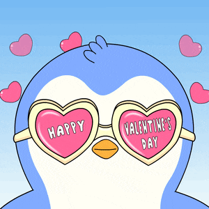 a penguin wearing heart shaped glasses with the words happy valentine 's day on them