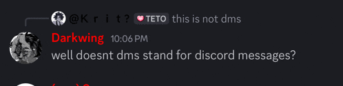 a screenshot of a discord conversation between darkwing and teto at 10:06 pm