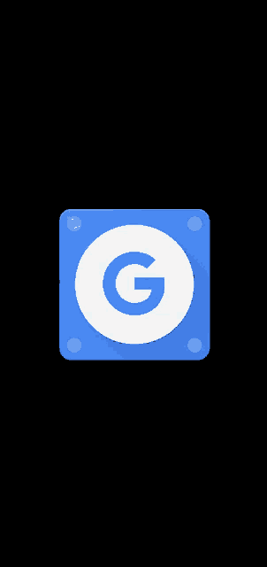 a blue square with a white g in the center
