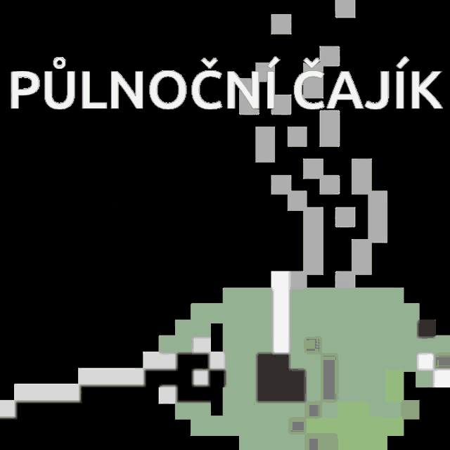 a pixel art drawing of a cup of coffee with the words pulnocni cajik written above it