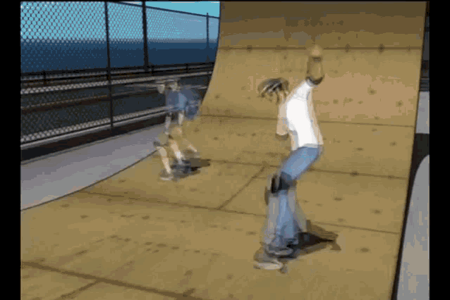 a man is riding a skateboard down a ramp