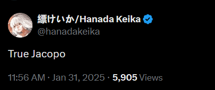 a screenshot of a tweet from hanada keika with 5,905 views