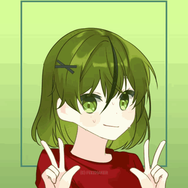 a drawing of a girl with green hair and the name pitzmaker on the bottom