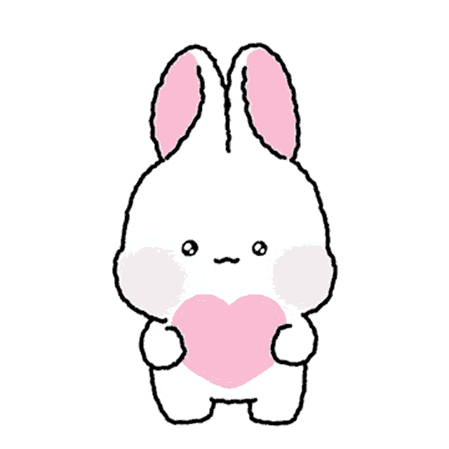 a white rabbit with pink ears is holding a pink heart .