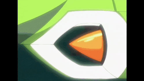 a close up of a cartoon character 's eye with a yellow pupil