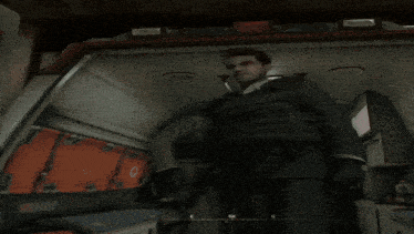 a blurred image of a building with a shadow of a person