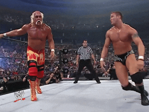 hulk hogan and randy orton in a wrestling match