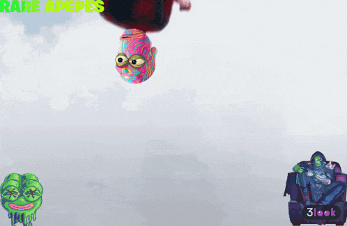 a cartoon character is flying through the air with the words rare apepes written on the bottom