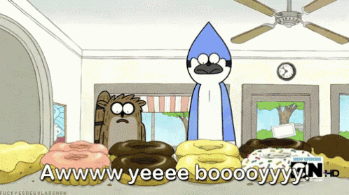 a regular show cartoon says awww yeeee boooyy