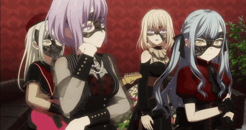 a group of anime girls wearing masks and gloves