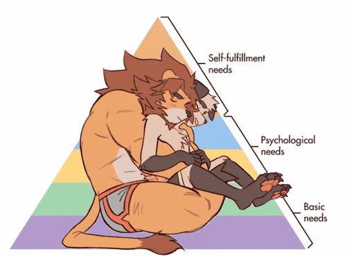 a drawing of a lion holding another lion with the words self fulfillment needs psychological needs basic needs