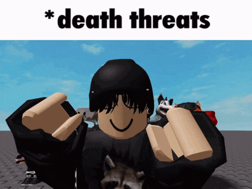 a picture of a person with the words death threats on the bottom