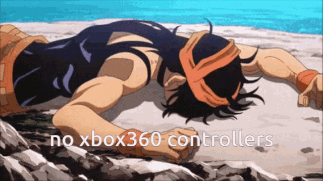 a cartoon of a man laying on the ground with the words no xbox 360 controllers