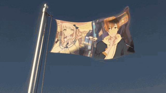 a picture of a boy and a girl on a flag
