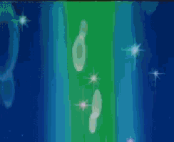 a pixel art of a person holding a wand with a blue background