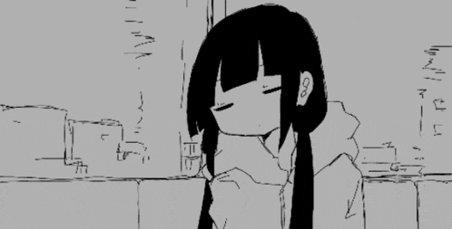 a black and white drawing of a girl with long black hair sleeping