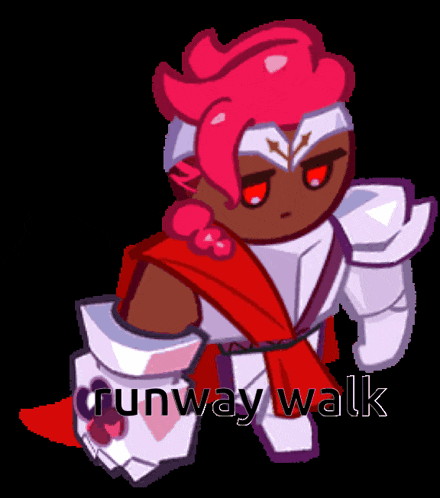 a cartoon character with a red hair and the words runway walk on the bottom