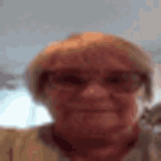 a blurry picture of a woman wearing glasses and a necklace .