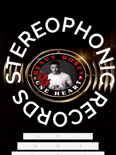 a poster for stereophonic records with a picture of a man in a white shirt