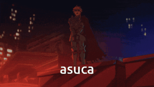 a close up of a person 's face with the word asuca on it