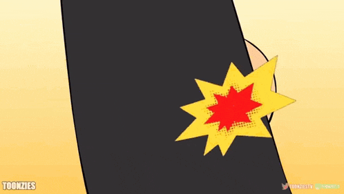 a cartoon of a person 's arm with a red star and white clouds on it