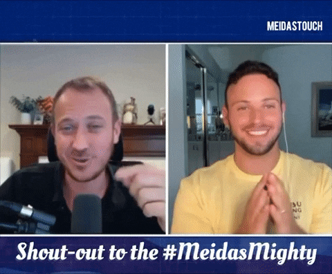 a shout-out to the #meidas mighty advertisement with two men