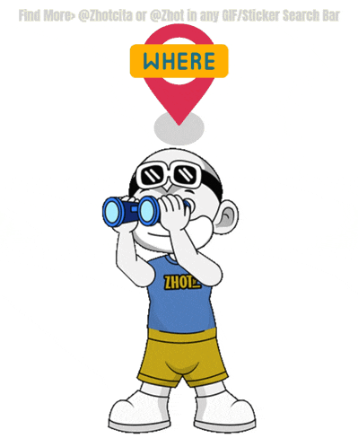 a cartoon character is looking through binoculars with a sign above him that says " where "