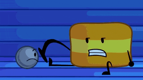 a cartoon character is standing on top of a stack of blue and orange sticks .