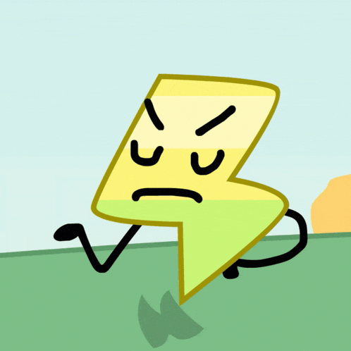 a cartoon drawing of a lightning bolt with a very angry face
