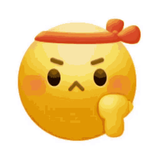 a yellow smiley face with a red bandanna on its head .
