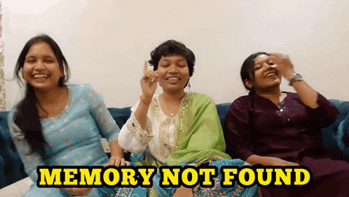three women sitting on a couch with the words memory not found