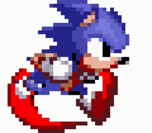 a pixel art drawing of sonic the hedgehog flying through the air