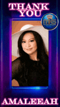 a woman wearing a white hat is on a thank you poster