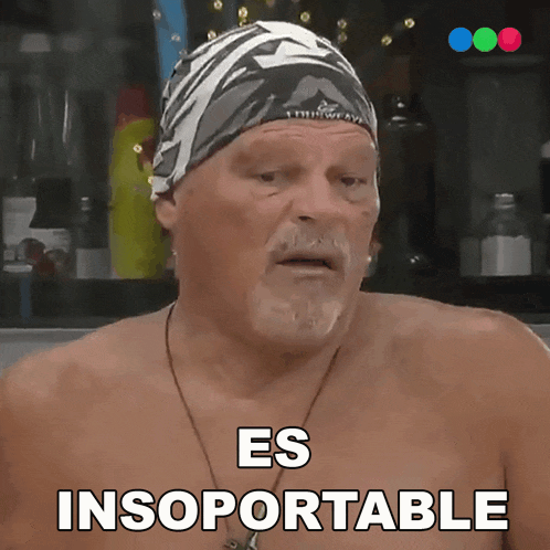 a shirtless man with a bandana on his head says es insoportable