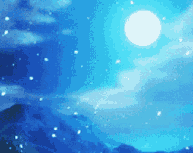 a full moon shines brightly over a snowy mountain range