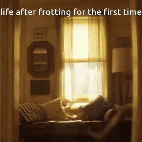 a picture of a living room with the words life after frotting for the first time above it