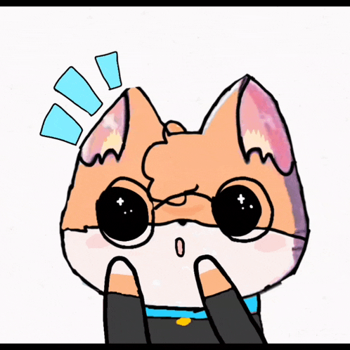 a drawing of a cat with glasses and a surprised expression