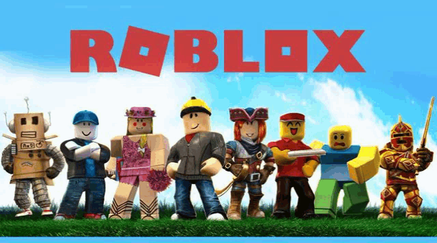 a group of roblox characters are standing in a field