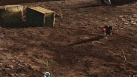 a video game is being played on a computer screen with a red object in the middle of the screen