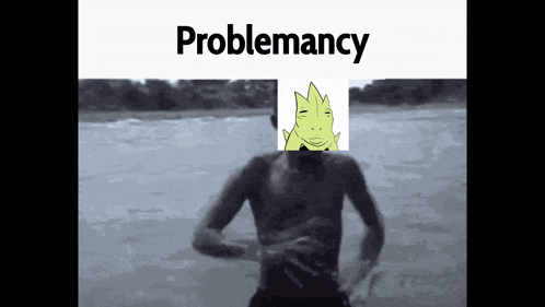 a man without a shirt is running on a beach with the word problemancy on the bottom right