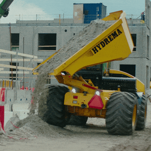 a dump truck with the word hydrema on the side