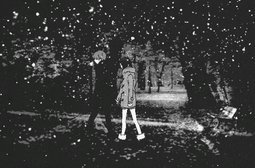a man and a woman are walking in the snow