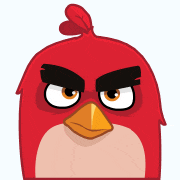 a red angry bird with a yellow beak and black eyes