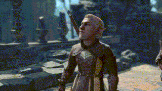 a man with a beard and a sword is standing in front of a castle .