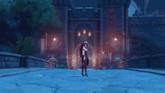 a girl with long hair and a crown on her head is standing in the dark .