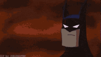 a cartoon batman is standing in front of lightning .